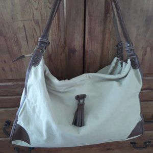 Khaki Canvas Large Shoulder Bag